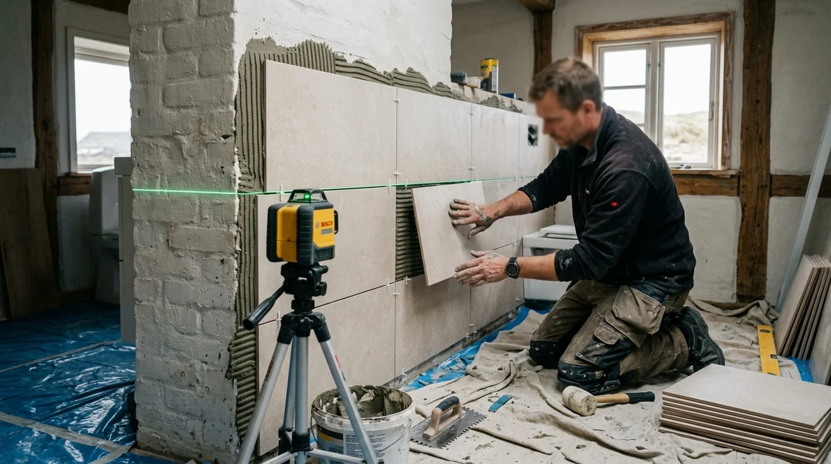Håndværker udfører renovering af badeværelse i Andrup