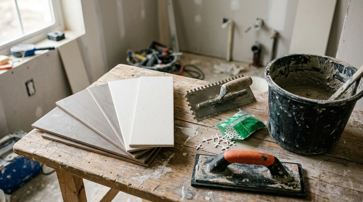 Håndværkerværktøj til renovering af badeværelse