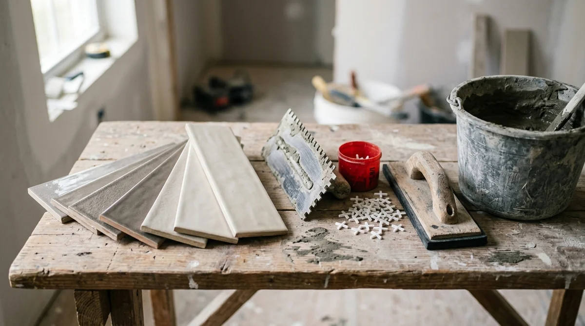 Håndværkerværktøj til renovering af badeværelse