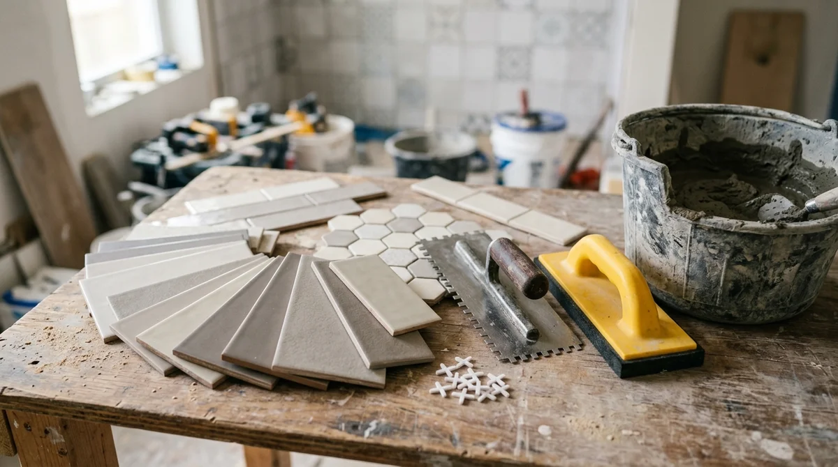 Håndværkerværktøj til renovering af badeværelse